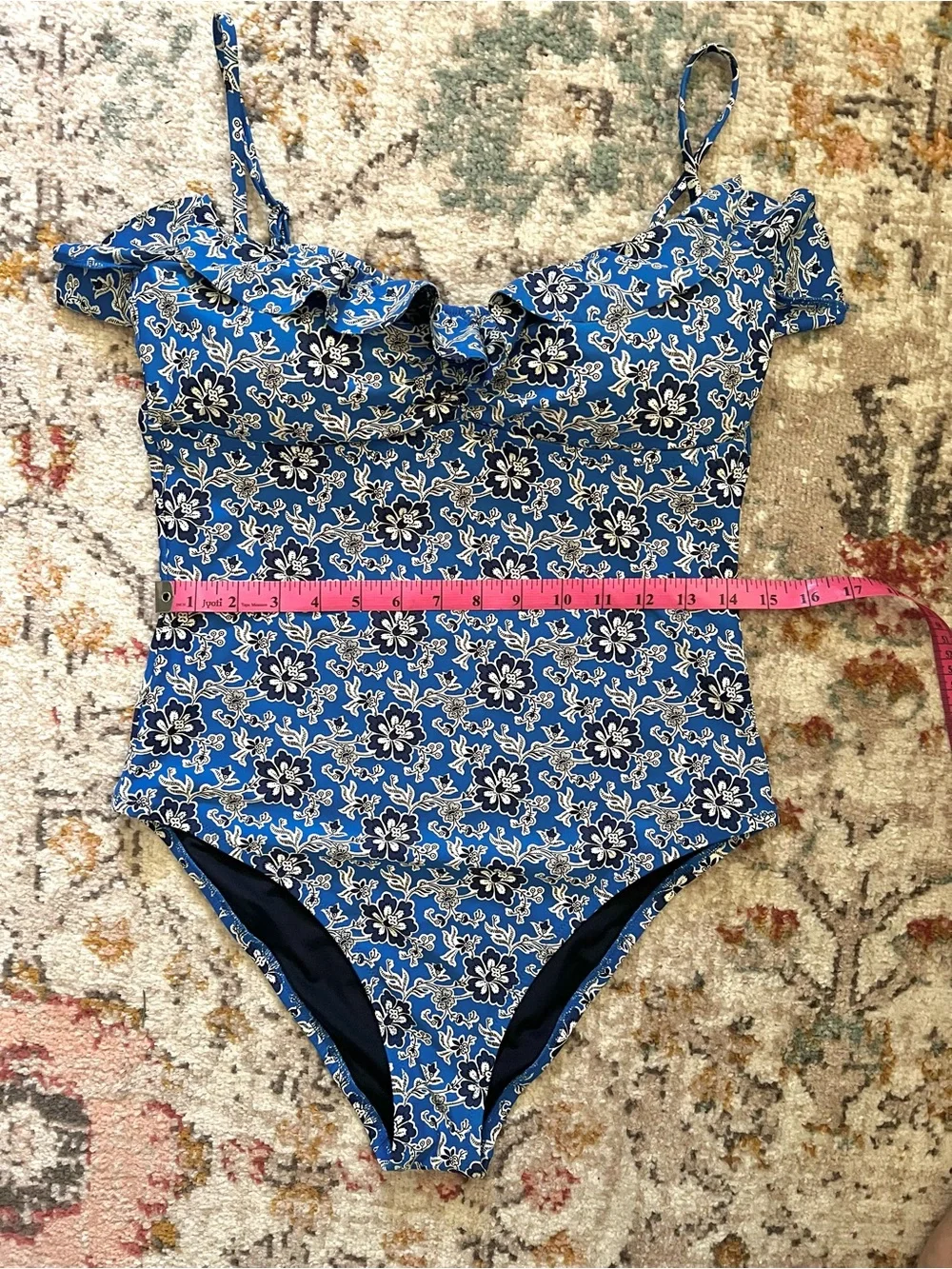 J. Crew | Ruffle one piece swimsuit in cobalt floral